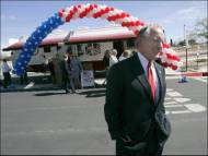 California Secretary of State Bruce McPherson visits the Rancho Mirage public library, where a new traveling Poll Station RV was parked for the first day of early voting on Monday.